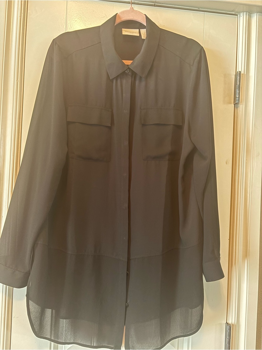 Women’s Chico’s Black Long-Sleeve Dress Shirt with Chest Pockets